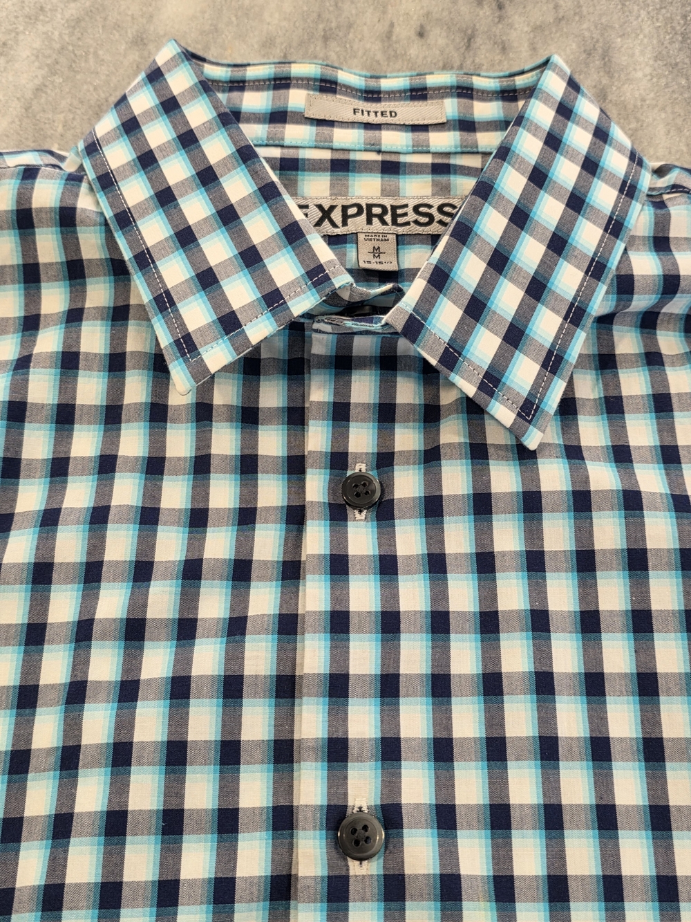 Express Men's Blue Plaid Fitted Dress Shirt